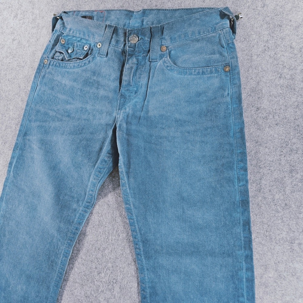 True Religion Ricky Straight Leg Jeans Teal Blue Made in USA Mens 31